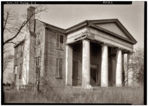 1934 photograph of the antebellum home of Rodah Horton, father of DKE Founder W. Walter Horton, near Huntsville, Ala. Construction of this home was completed around the time that Walter Horton co-founded DKE at Yale in 1844, and Founder Horton likely lived there for some time before moving to Marengo County. The home was demolished in 1949. Photo for the Historic American Buildings Survey, courtesy of shorpy.com.